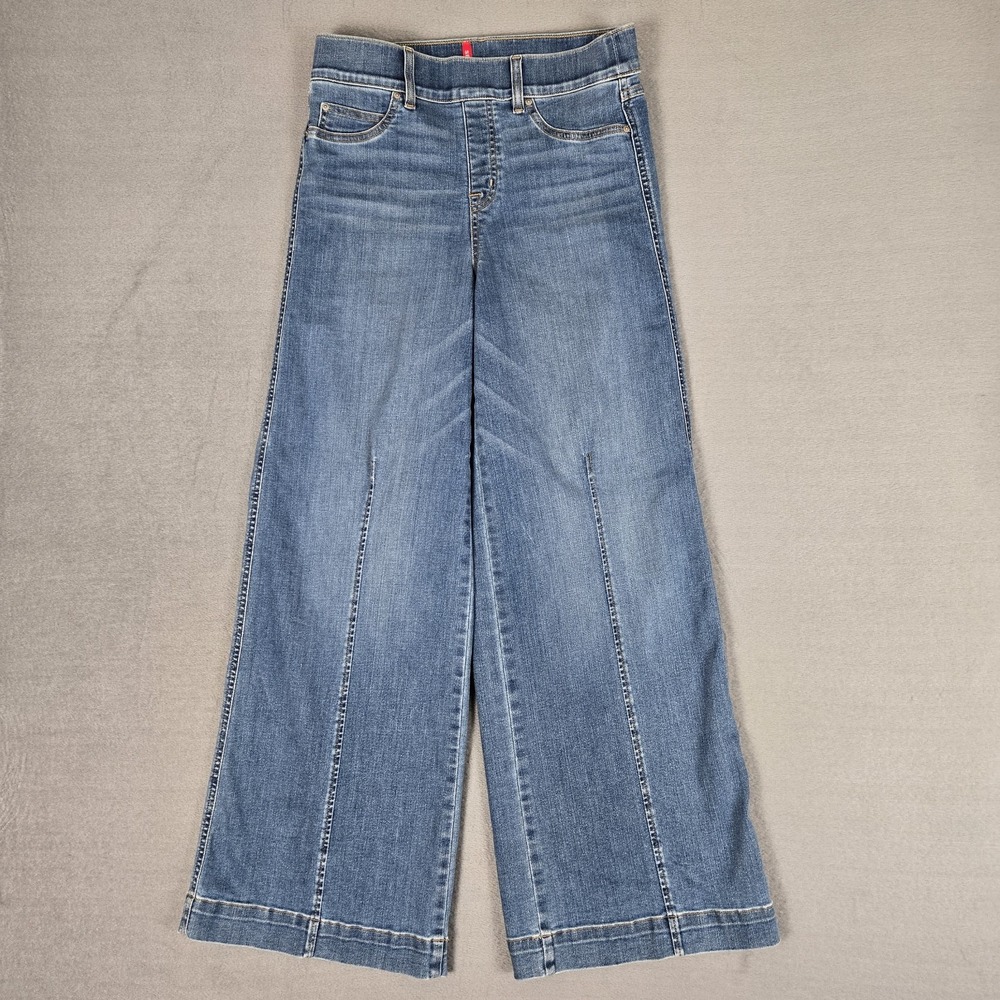 SPANX Jeans Medium Seamed Front Wide Leg in Vintage Indigo Blue Pull-on 20407Q